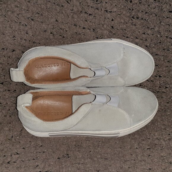 SELECTED/FEMME-Light Gray Suede Flatforms-Elastic Vamp-Sz 9-Excellent - Picture 6 of 7